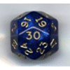 30-Sided Dice Shimmer Blue w/gold d30